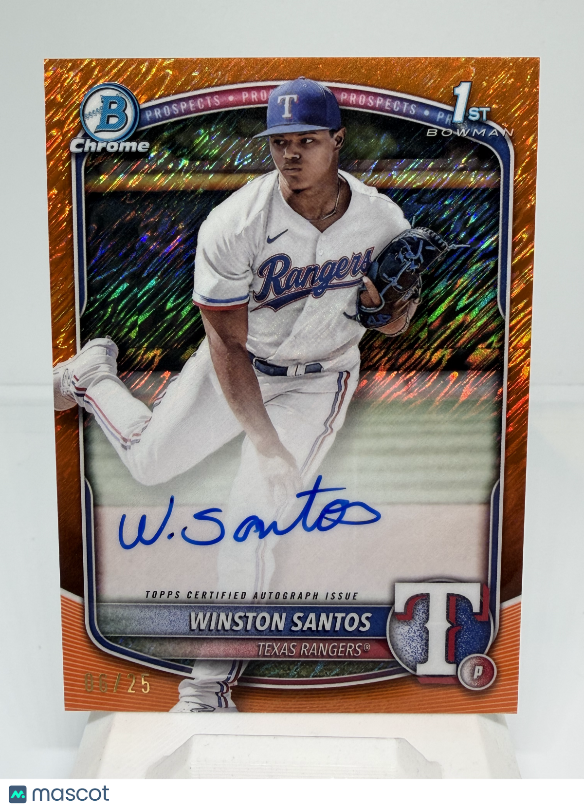 2025 Bowman Chrome Winston Santos Auto #CPA-WS Orange Shimmer Refractor /25