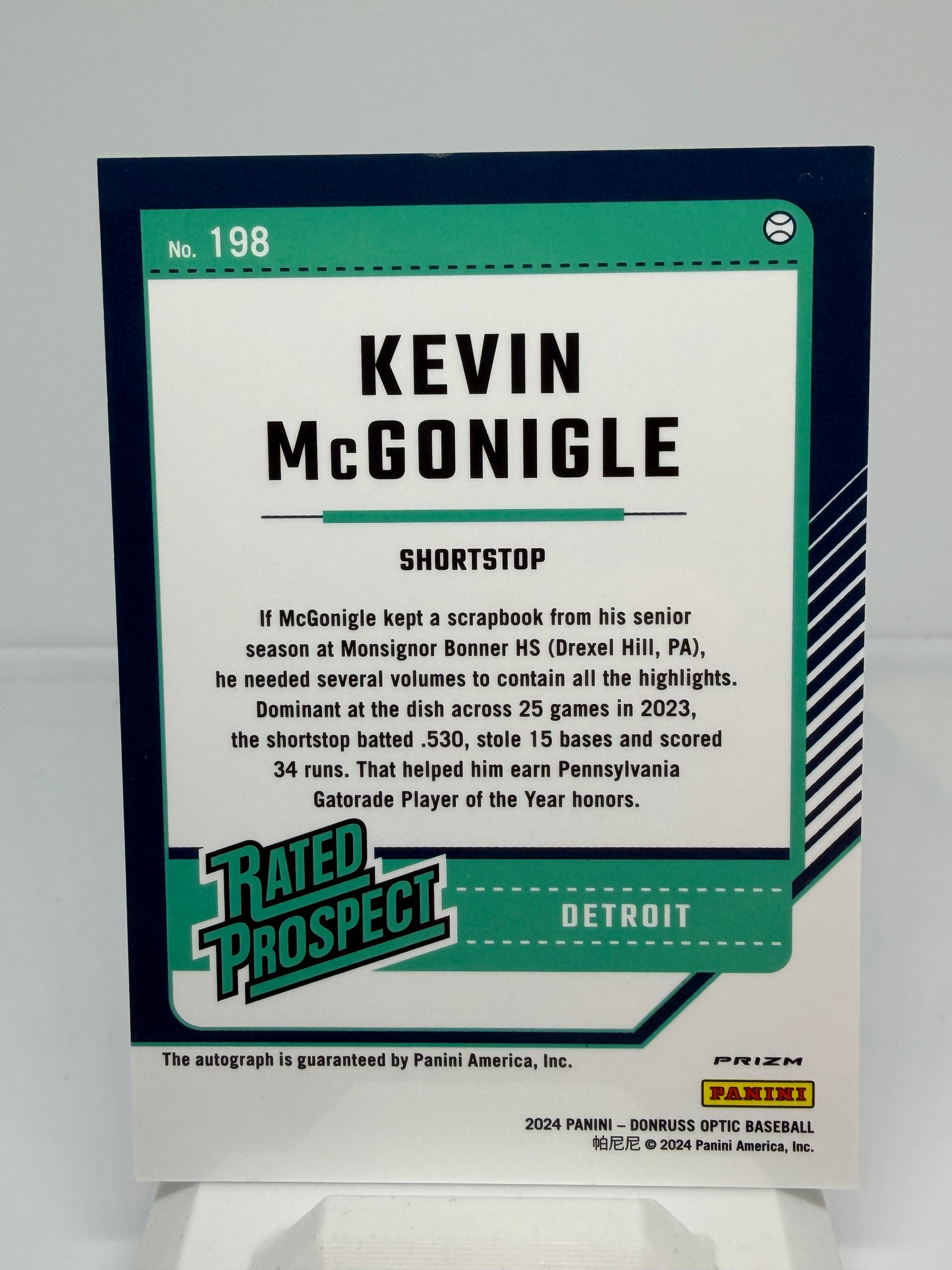 2024 Panini Donruss Optic Baseball Kevin McGonigle Auto Holo #198