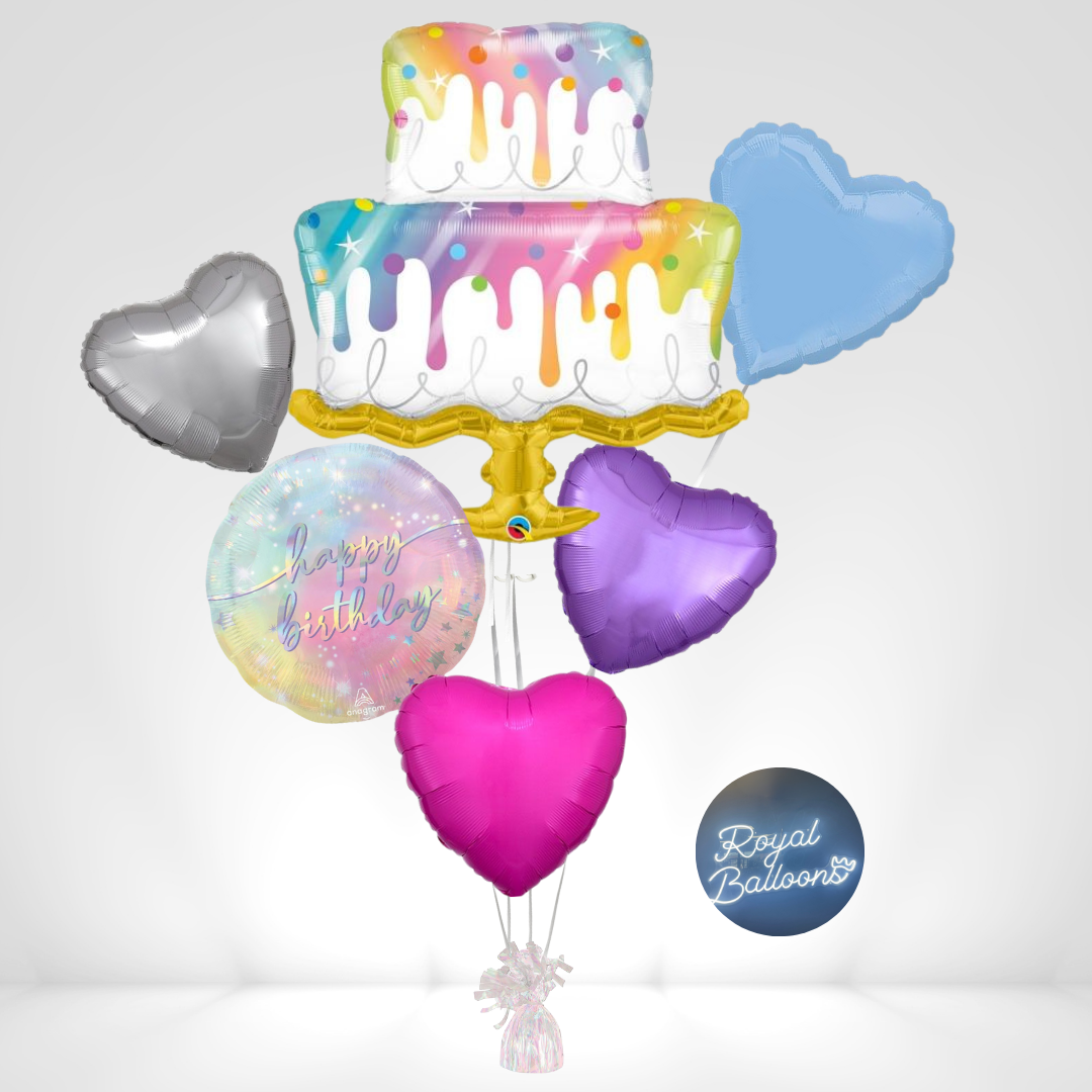 Rainbow Drip Cake Birthday Balloon Bouquet