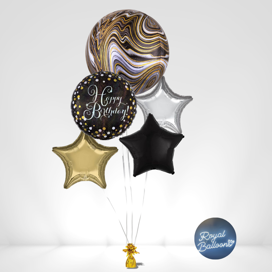Black & Gold Birthday Star Balloon Bouquet