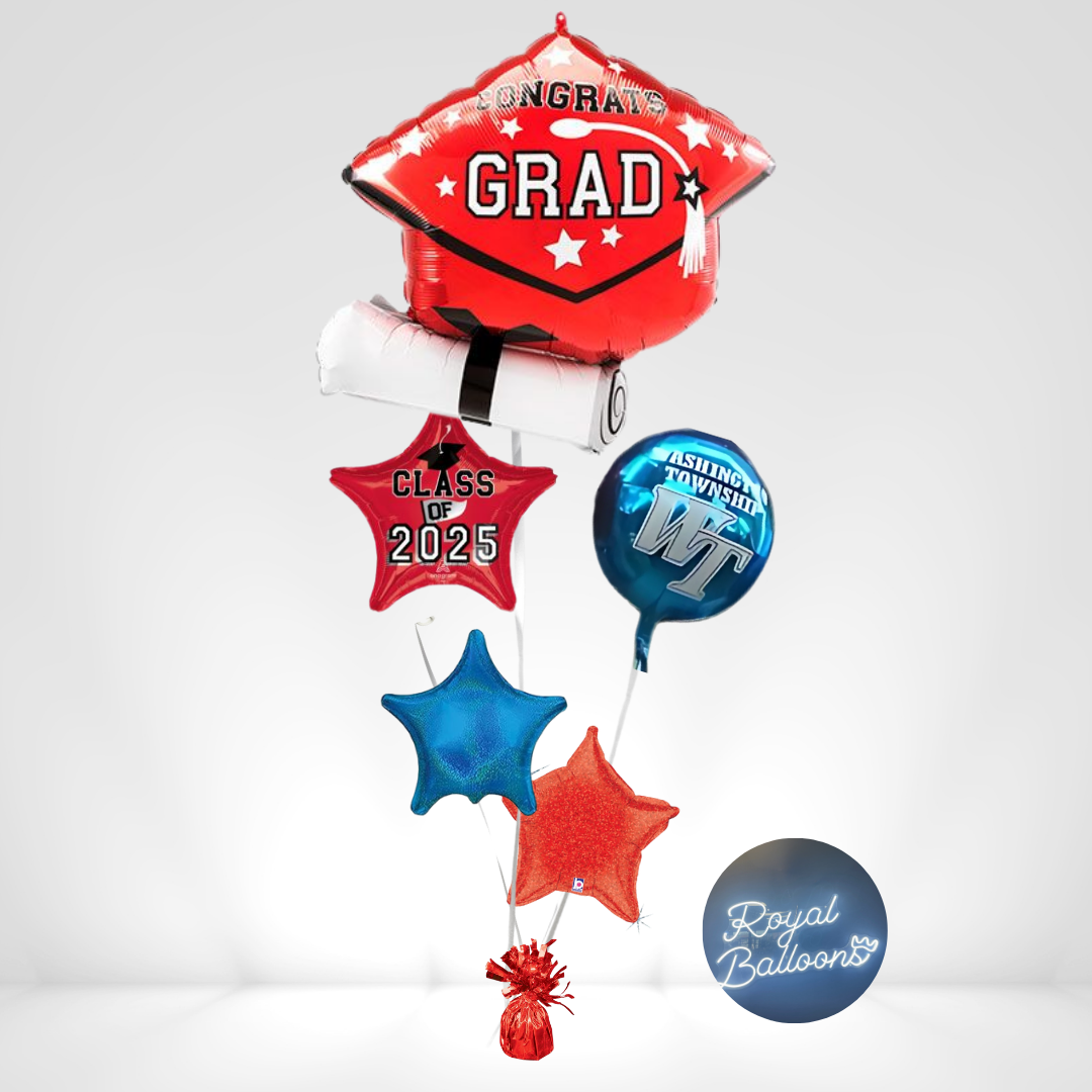 Washington Township Graduation Balloon Bouquet – Class of 2025 (Blue)
