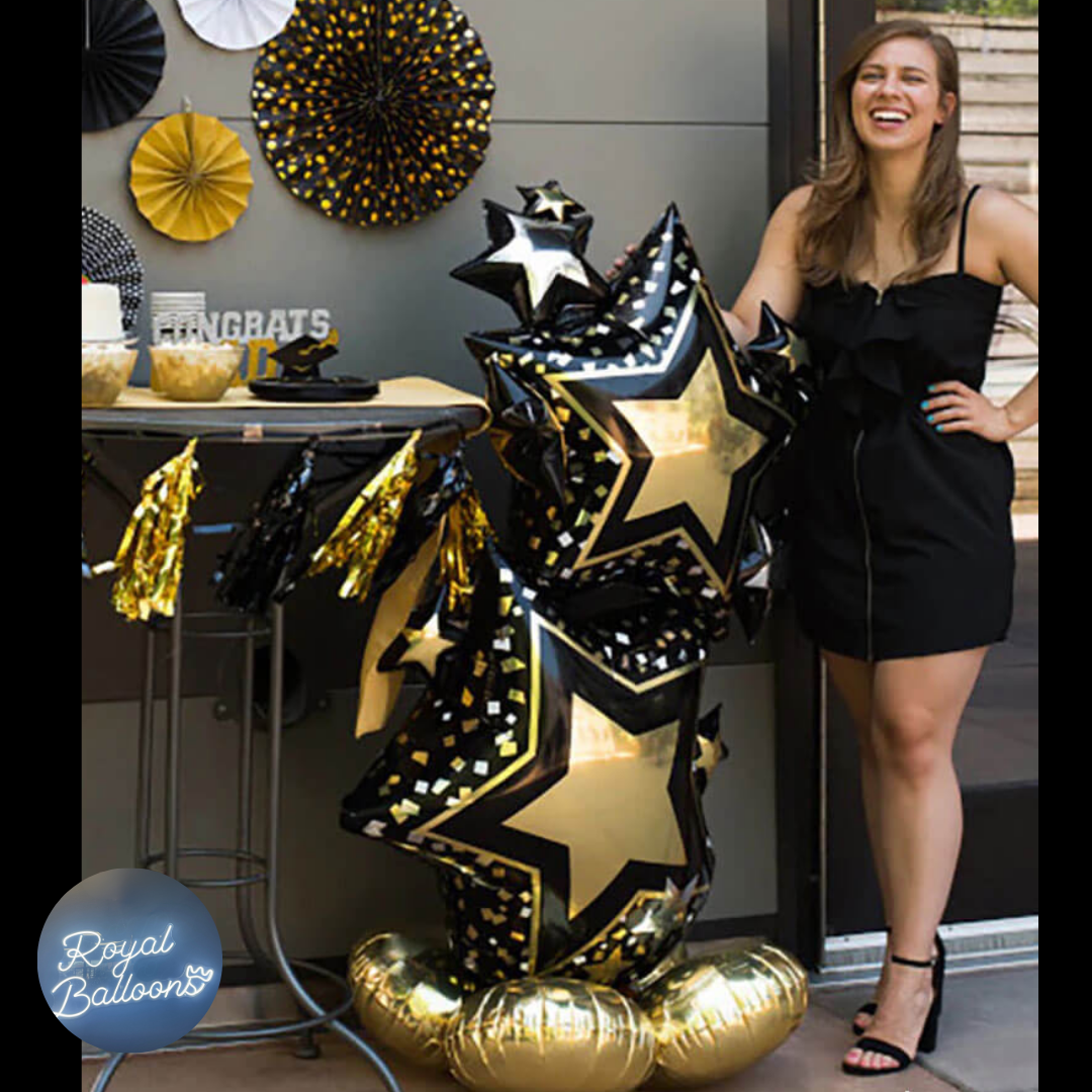 Black & Gold Star Balloon Arrangement