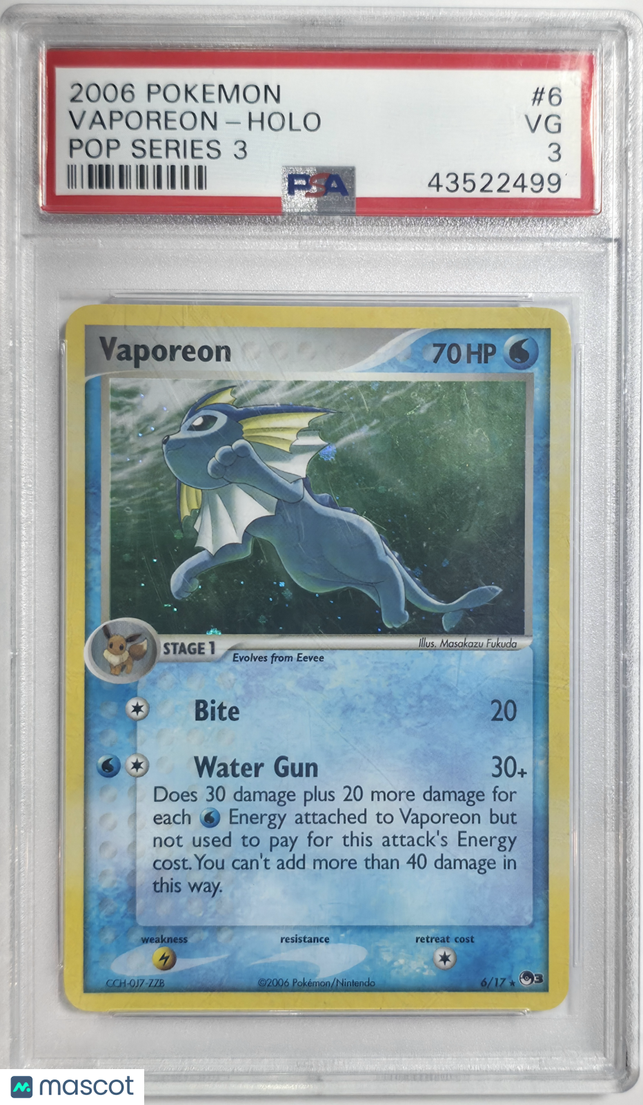 [POP 13] 2006 Pokemon Pop Series 3 Vaporeon Holo Pop Series 3 PSA 3 #6