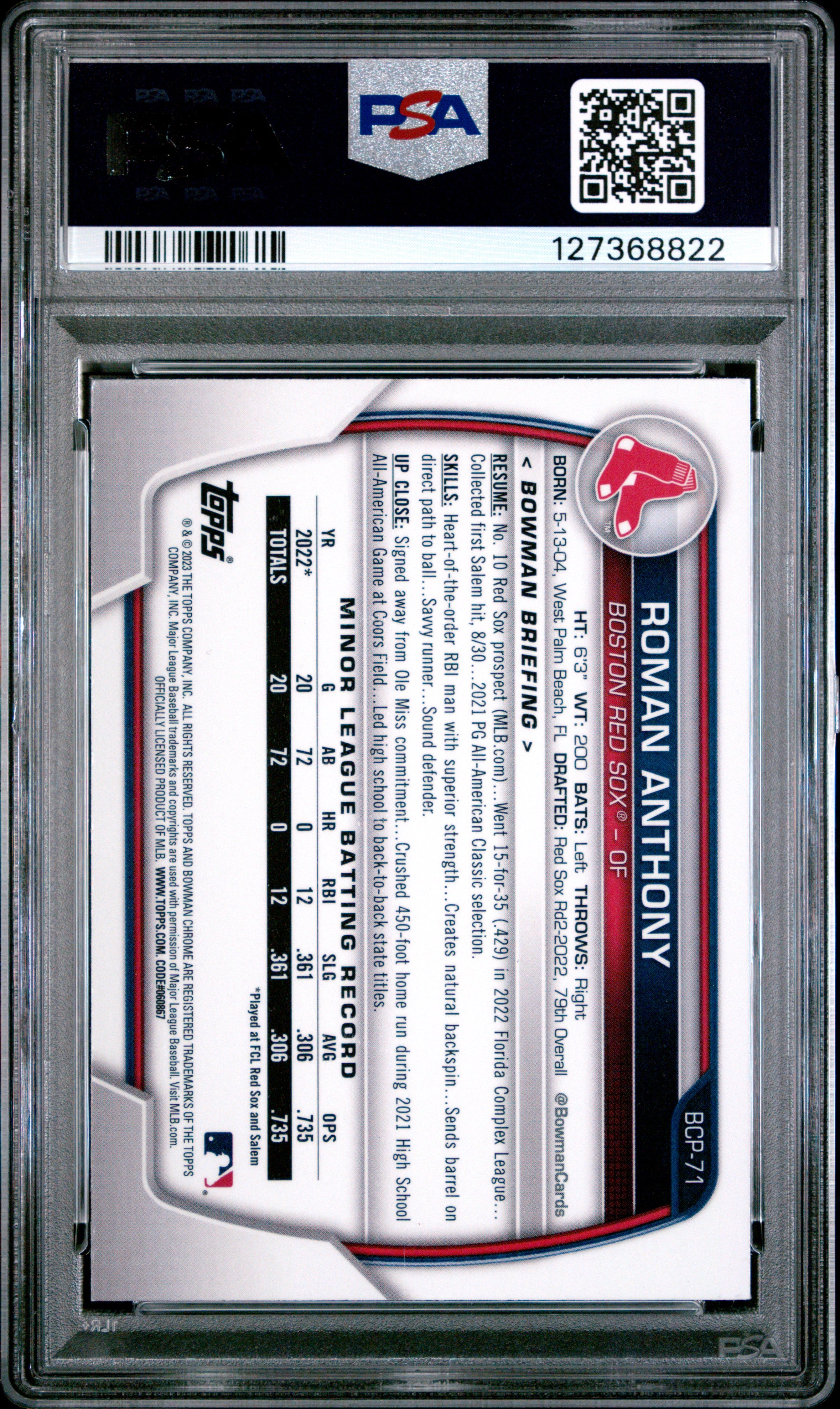 2023 Bowman Mega Box Chrome Roman Anthony #71 PSA 10