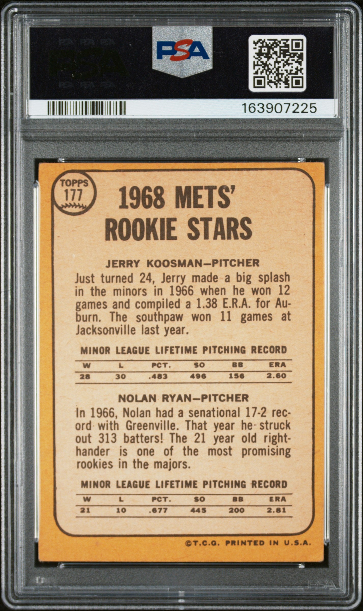 1968 Topps Mets Rookies #177 J. Koosman N. Ryan PSA 1.5
