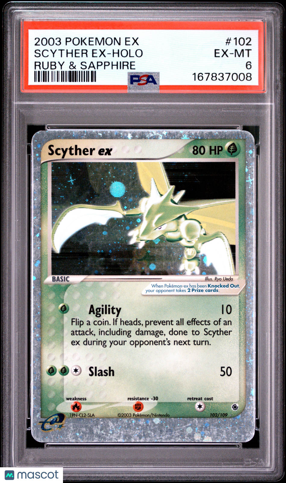 2003 Pokemon EX Ruby & Sapphire Scyther EX Holo Ruby & Sapphire PSA 6 #102