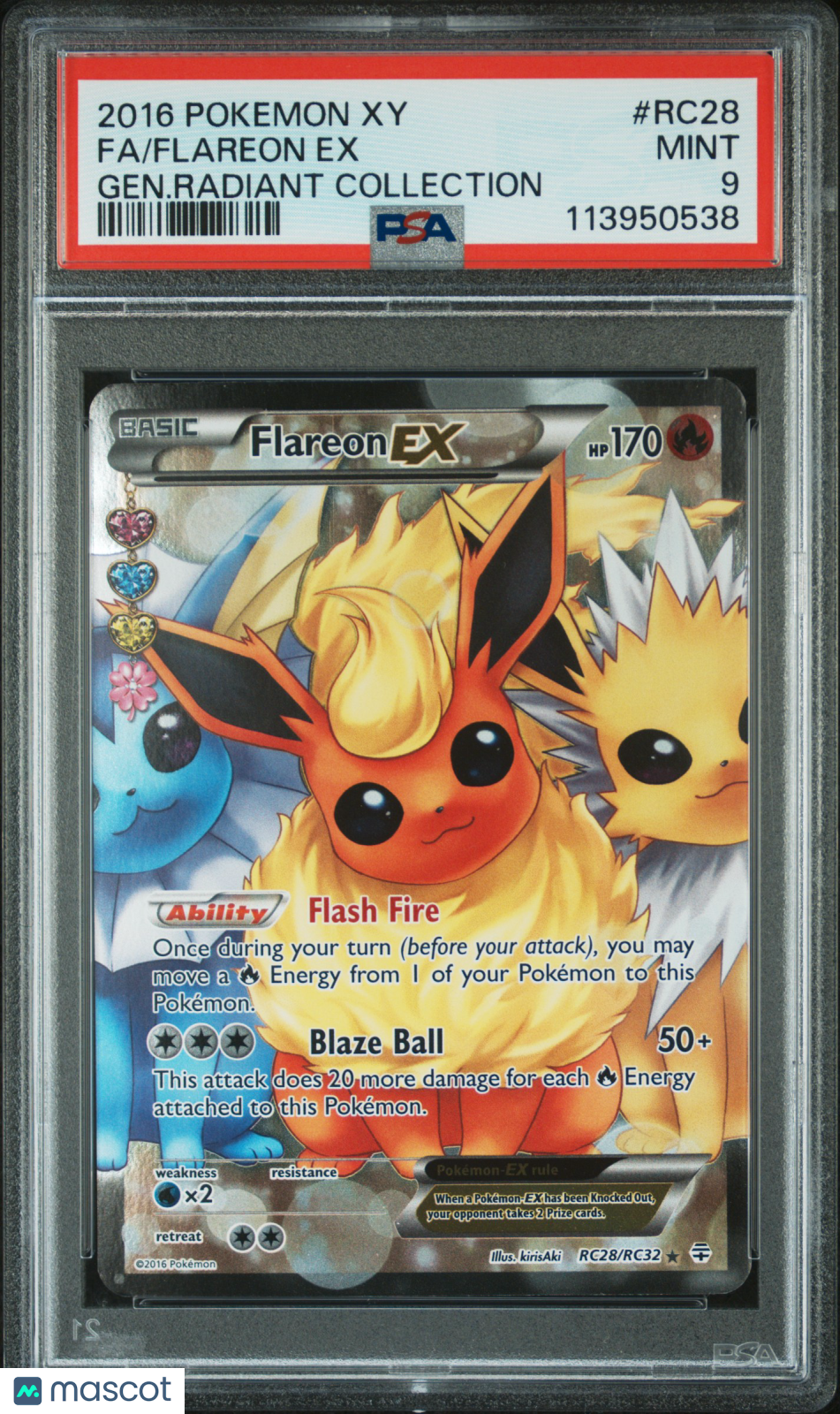 2016 POKEMON XY GENERATIONS FLAREON EX RADIANT COLLECTION PSA 9 #RC28