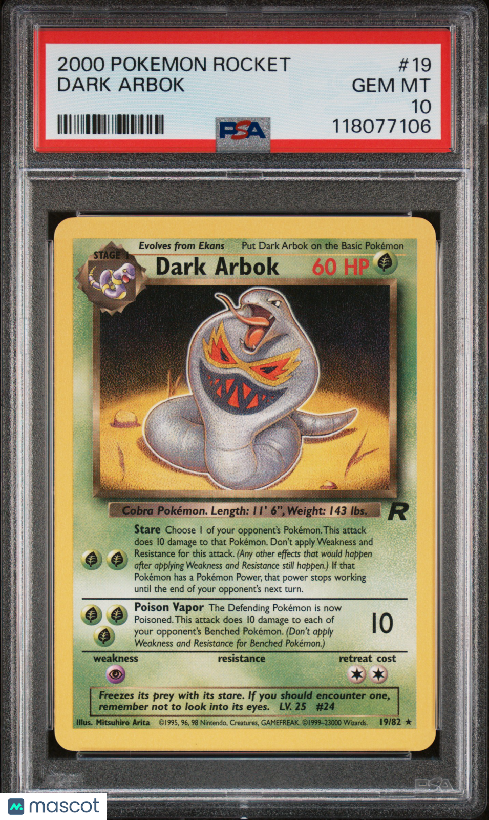 [POP 25] 2000 Pokemon Rocket Dark Arbok PSA 10 #19